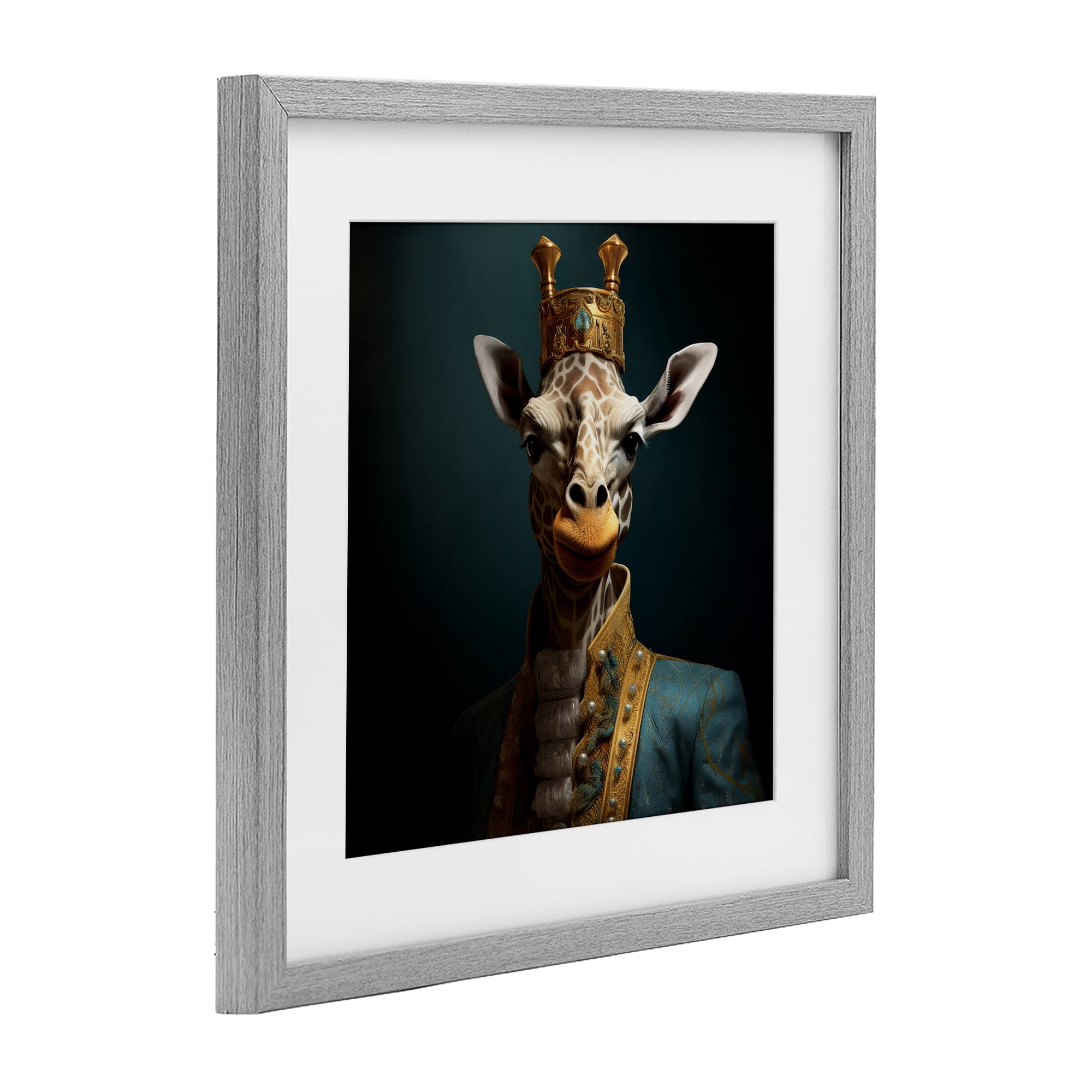 Stupell Industries Giraffe Gaze in Regal Crown Gray Framed Print Under Glass, design by Lazar Studio
