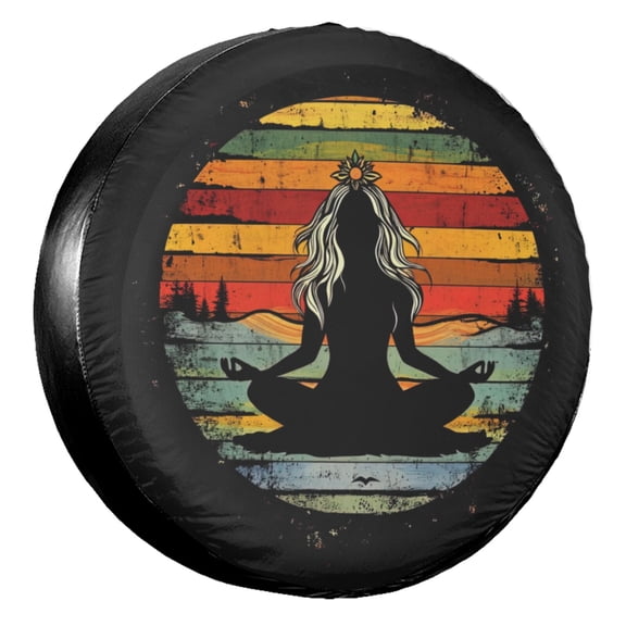 KAKALAD Hippie Girl Sunset Retro Spare Tire Cover Universal Vehicle Accessories Buckle Car Tools 14”in