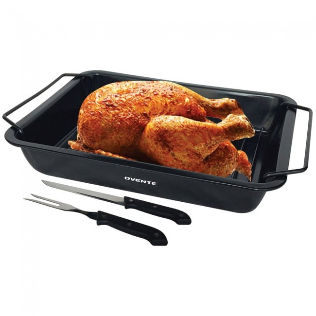 Ovente CWR20092B Non-Stick Roasting pan with Carving Set Black 12 x 9 inches 