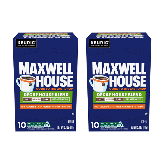 Maxwell House Decaf House Blend Medium Roast K-Cup Coffee Pods, 10 CT (2-Pack)