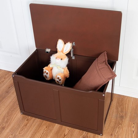 Coffee Wooden Toy Storage Box Chest Bench Organizer Safety Hinge