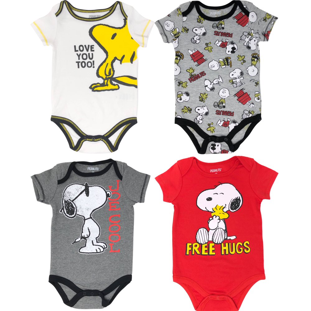 Peanuts Peanuts Snoopy Baby Boys' 4 Pack Bodysuits Charlie Brown Woodstock Joe Cool 69M