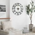 thumbnail image 5 of 24-Inch Black Iron Wall Clock with Silent Sweep Movement, Gold Hands & Rustic Farmhouse Design – Large Easy-to-Read Vintage Style Clock for Living Room, 5 of 12