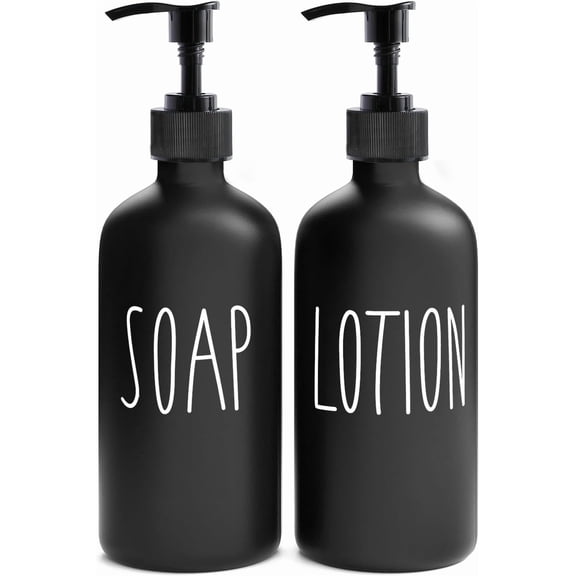 Matte Black Soap Dispenser Bathroom Set, Contains Lotion and Hand Soap Dispenser, Suitable for Bathroom Decor Farmhouse Style. (Black)