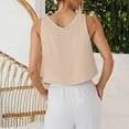 thumbnail image 4 of Ulitacool Womens Summer Tank Tops Linen Sleeveless Tank Top Summer Breathableloose Fit V Neck Blouse Tunic Shirt Comfortable Tops L Beige, 4 of 7