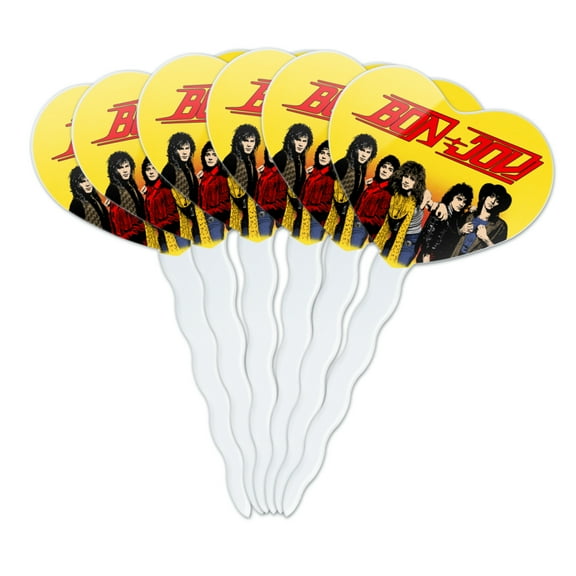 Bon Jovi Band and Logo Heart Love Cupcake Picks Toppers Decoration Set of 6