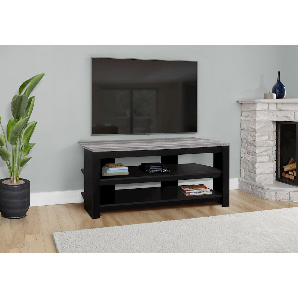 Monarch Specialties Tv Stand, 42 Inch, Console, Living Room, Bedroom, Black And Grey Laminate
