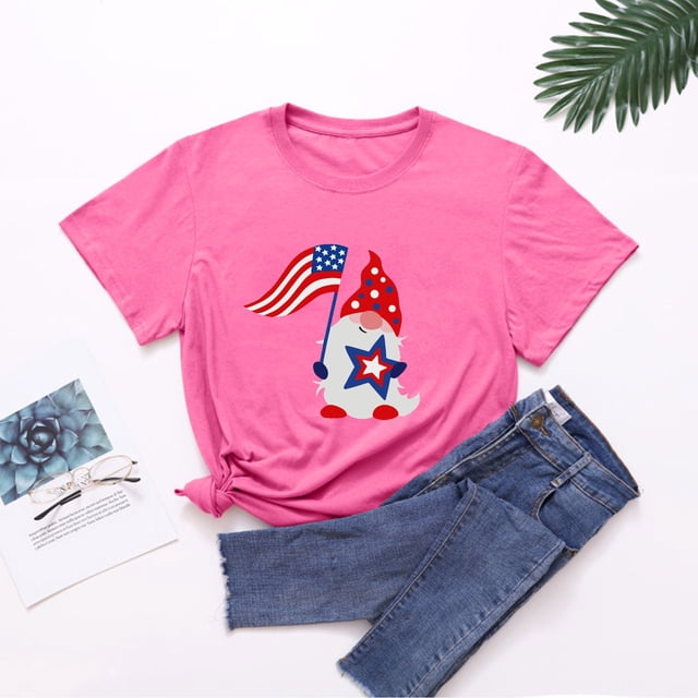 Lenago Blouses et Hauts d'Été Grande Taille pour Femmes et Hommes, Col Rond, Manches Courtes, Blouse Imprimée, Vêtements, T-Shirt, Tenues du 4 Juillet pour Femmes