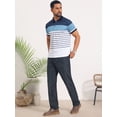 thumbnail image 5 of DARING DIVA Men's Colorblock Striped Short Sleeve Three Button Polo Shirts L Blue White, 5 of 7