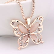 Summer Deals Deals Clearance under $10 Cotonie Women Rose Gold Opal Butterfly Charm Pendant Long Chain Necklace Jewelry