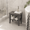 thumbnail image 2 of Bamboo Shower Bench - Small Gray Shower Stool with Storage Shelf, Non-Slip Bathroom Seat, Spa Decor Bath Bench, Foot Rest Shaving Stool for Shower, Indoor Outdoor Use, Great Gift Idea (17x 9x17), 2 of 12