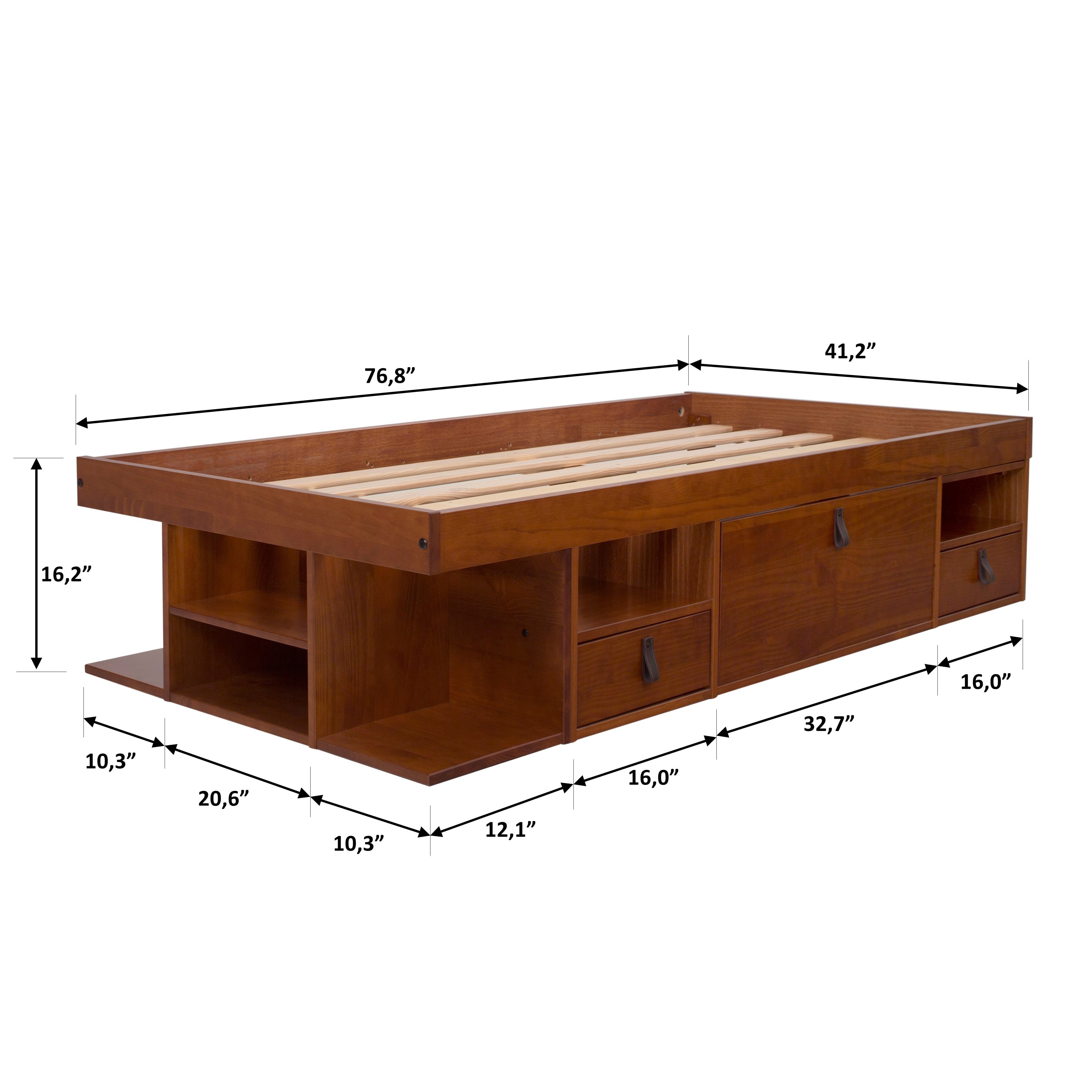 Memomad Bali Twin Size Storage Platform Bed with Drawers, Caramel