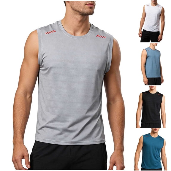 Mens Shirts Sleeveless Crew Neck Solid Color Pullover Shirts Plus Size Casual Loose Leisure Fast-Drying Breathable Sport Tops for Men