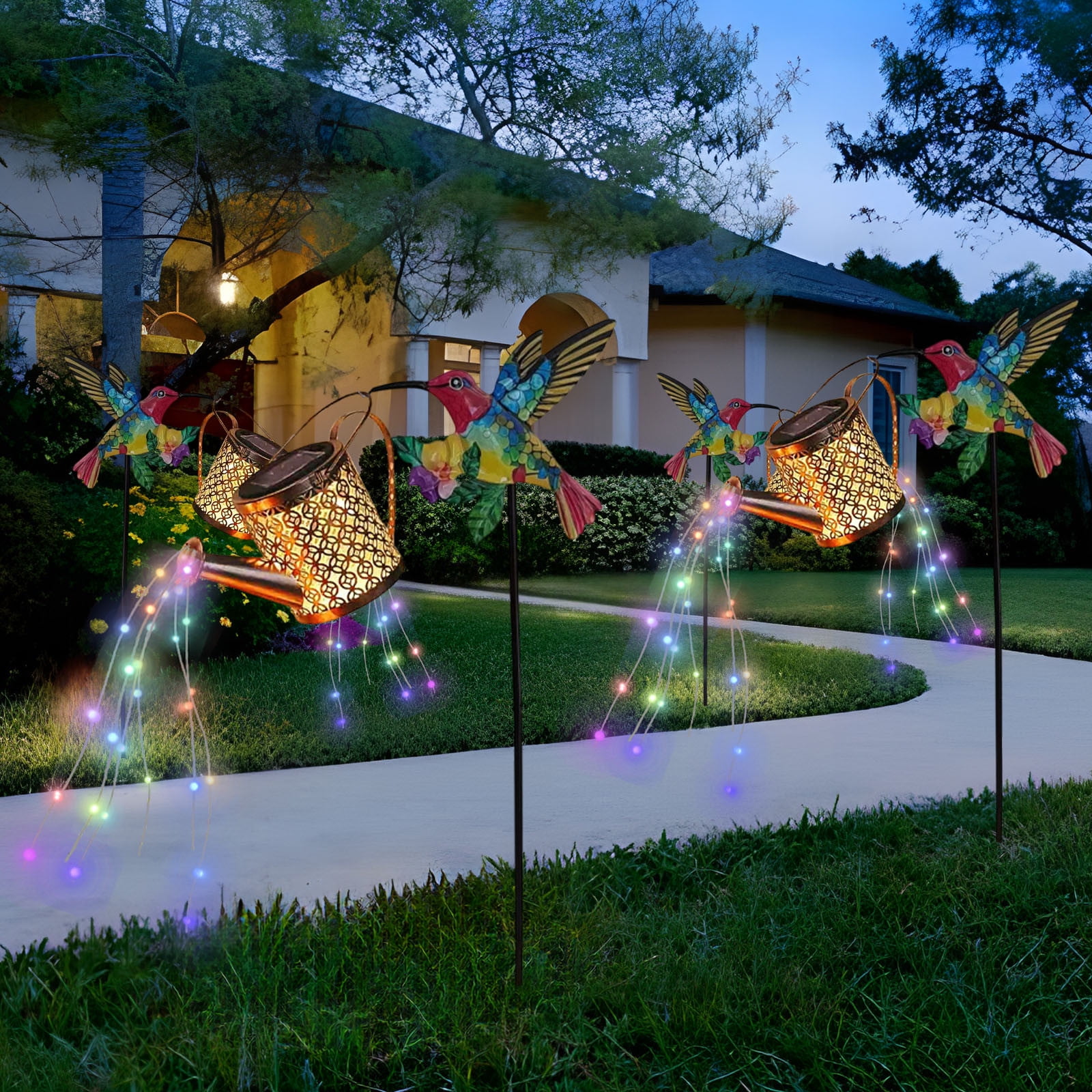 Solar Flower Garden Lights Outdoor, Waterproof Multicolor Resin Stake Lights for Pathway Patio Yard Decor, Auto On/Off Solar Powered