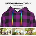 thumbnail image 4 of Kdxio Purple Black Plaid Print Womens Oversized Hoodies Sweatshirts Hooded Pullover Tops Sweaters Casual-Large, 4 of 7