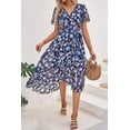 thumbnail image 7 of PRETTYGARDEN Women's Floral Boho Dress Wear To Work Wrap V Neck Short Sleeve Belted Ruffle Hem A-Line Flowy Maxi Dresses, 7 of 7