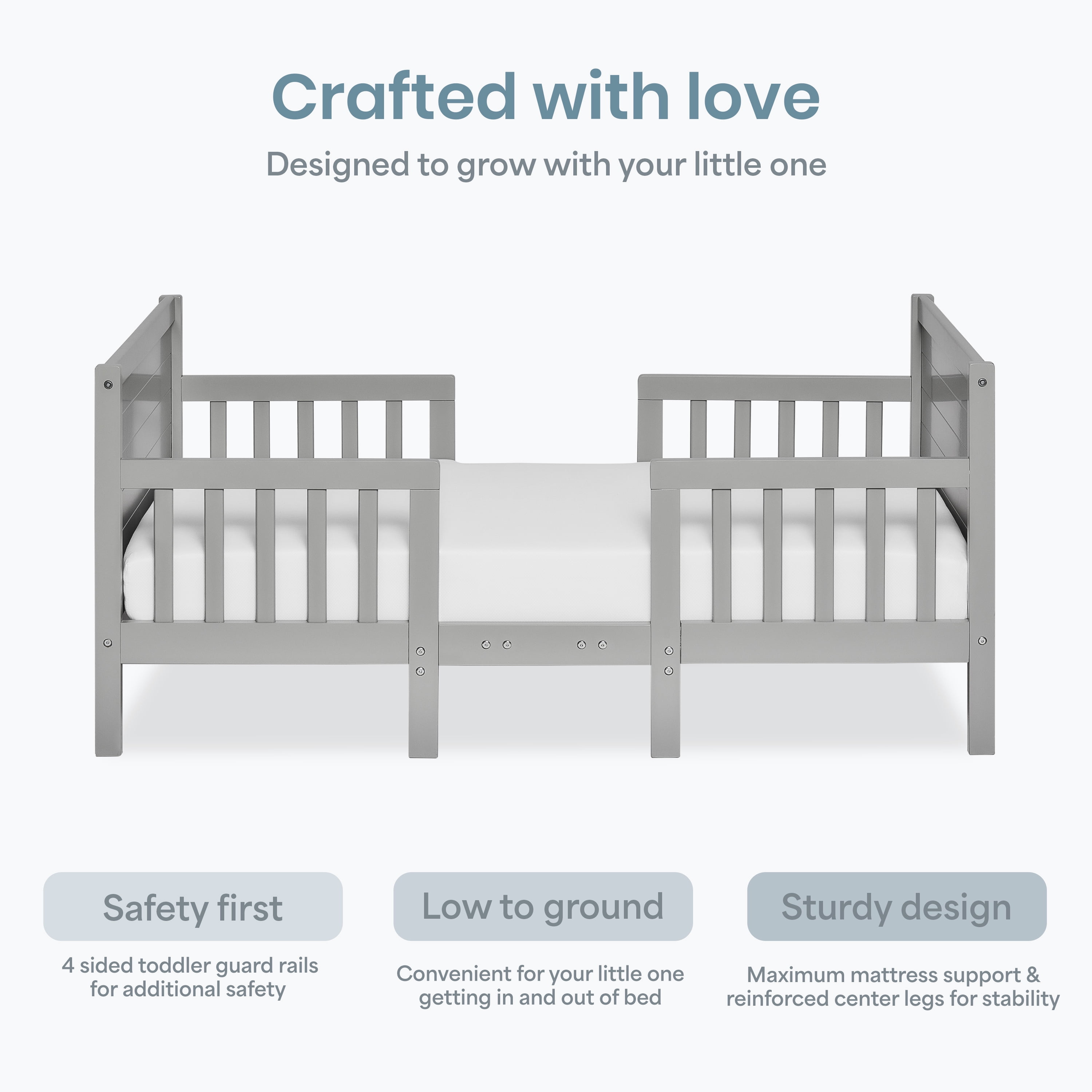 Dream On Me Hudson 3 in 1 Convertible Toddler Bed, Cool Grey