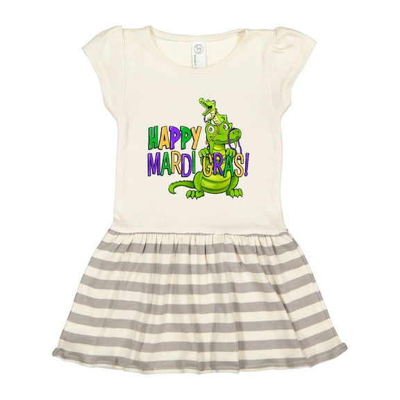 Inktastic Happy Mardi Gras Big and Little Alligators with Beads Gift Toddler Girl Dress