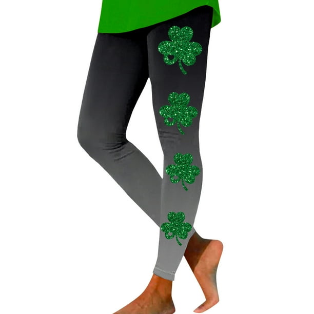 Gibobby Mallas Afelpadas Color Polainas deportivas estampadas para el día San Patricio, moda informal para mujer, polainas yoga informales(Gris, M)