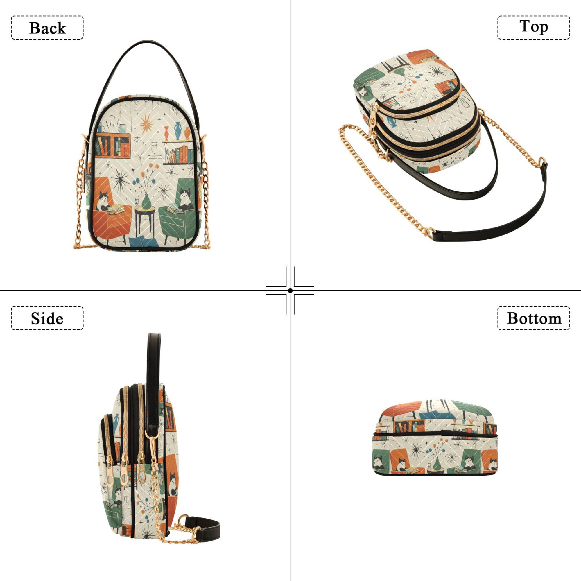 FORMRS Crossbody Bag for Women Quilted Travel Shoulder Cell Phone Purse with Chain Strap Handbag, Beige Cats Reading