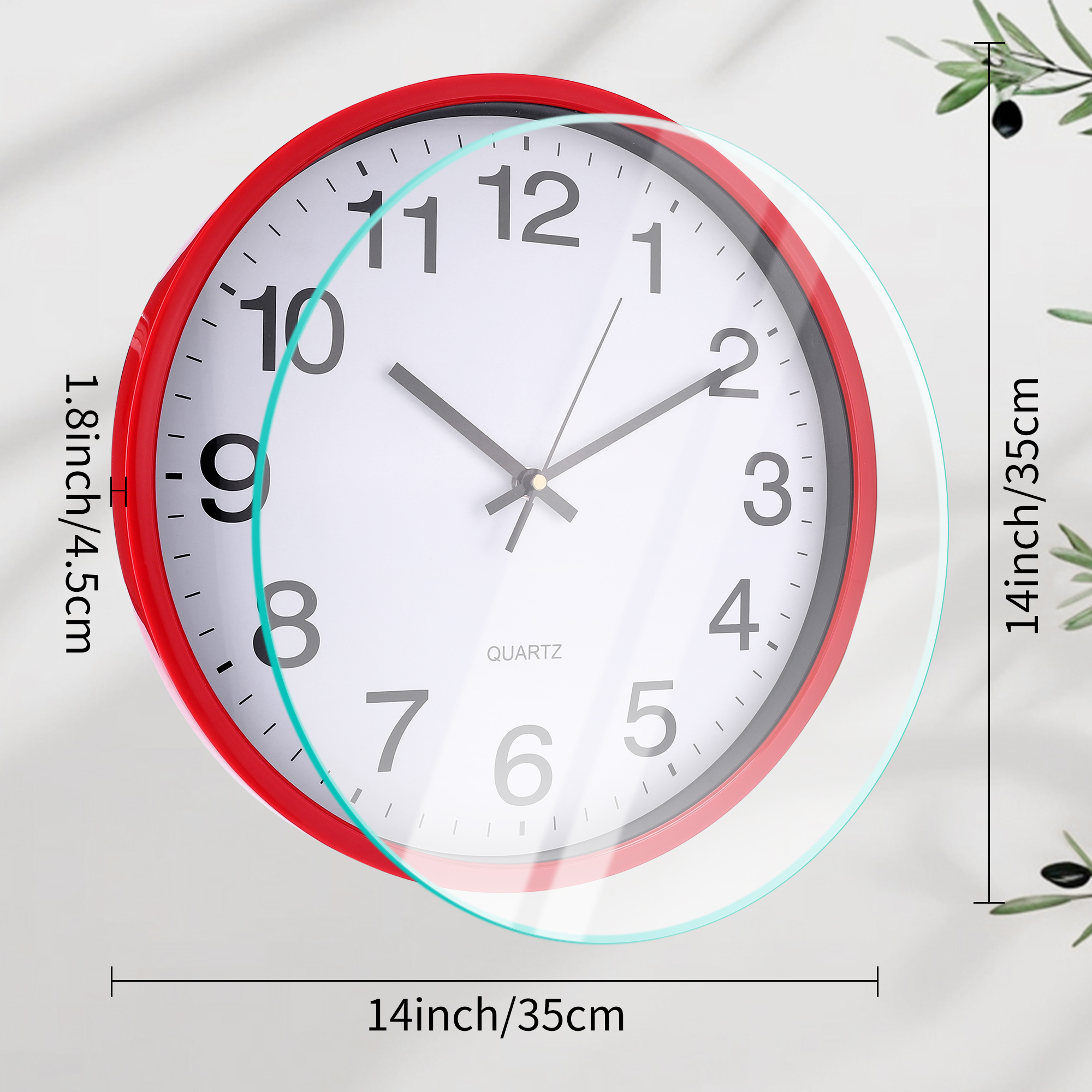 Unique Bargains Silent Non-Ticking Wall Clock with Big Numbers Red