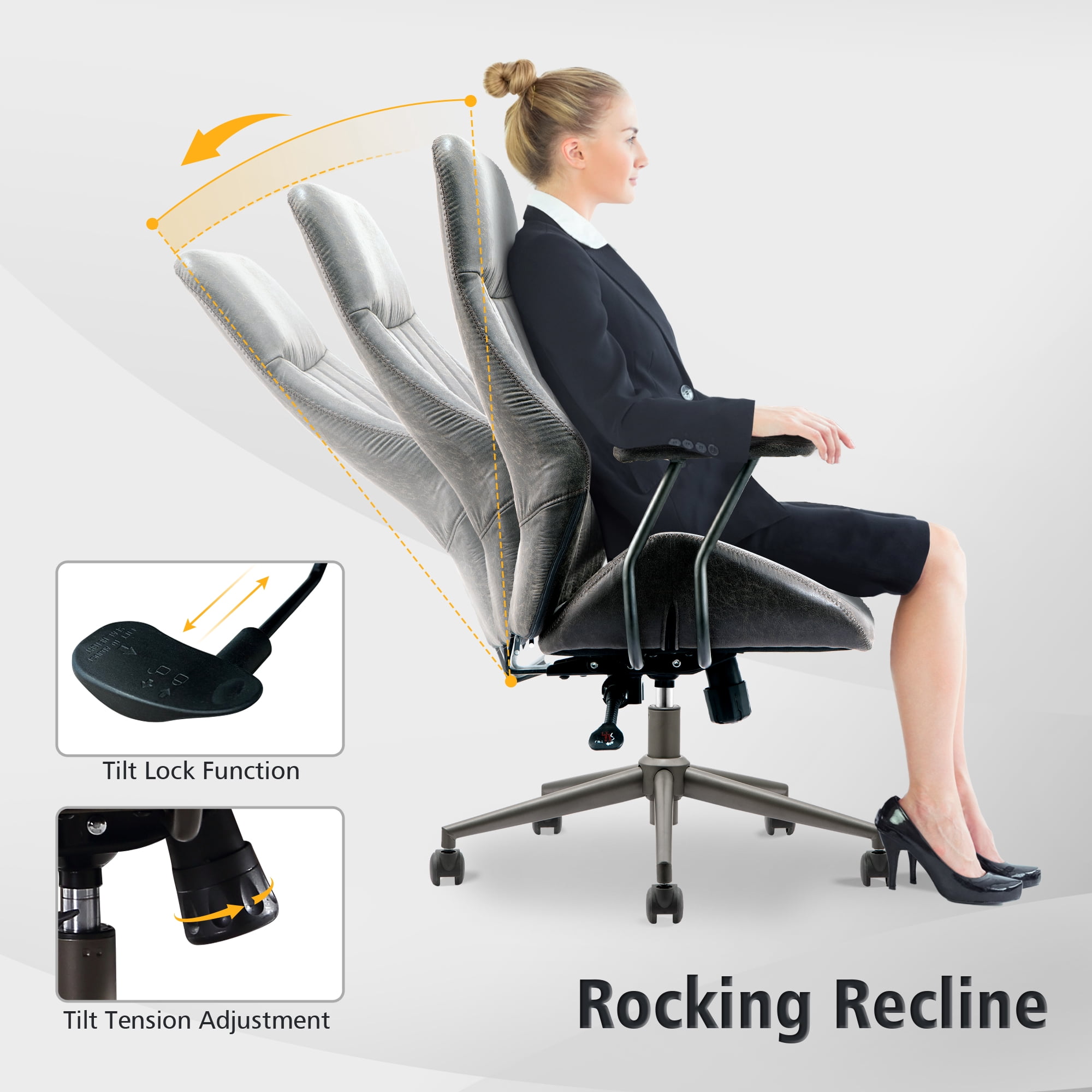 Ovios High Back Office Chair Ergonomic Height Adjustable Home Computer Chair Rolling Swivel Task Chairs with Suede Leather