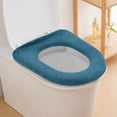thumbnail image 4 of HomeDM Bathroom Toilet Seat Cover Pads, Blue Soft Comfortable Toilet Seat Cushion Cover Easy Installation Cushioned Lid Covers Reusable Warmer Cover Pads, 4 of 5
