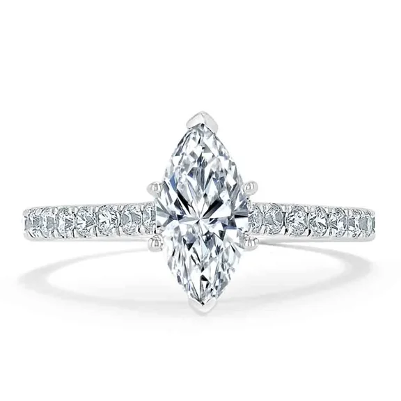 Spot Jewel 1.8 Ct Marquise Cut Diamond Ring - 14k White Gold Plated Ring - Women's Jewelry Engagement Wedding Ring - Solitaire Silver Ring for Her - Gorgeous Anniversary Gift for Her