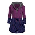 thumbnail image 4 of IROINNID Women's Hooded Parka Coat Print Long Sleeve Warm Autumn And Winter Splicing Drawstring Suit Cardigan Coat Tops Windbreaker, Purple, 4 of 6