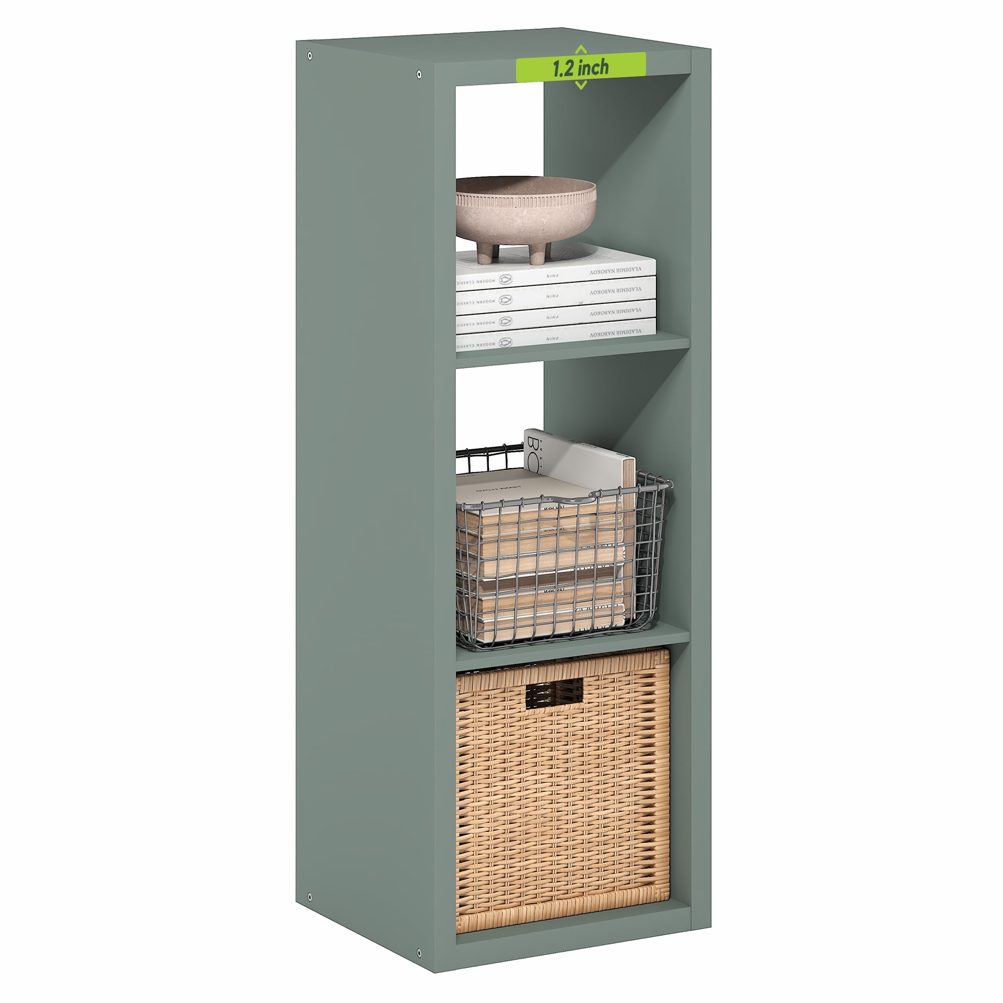 Furinno CUBICLE 3-Cube Thick Frame Reversible Open Back Bookcase Sage Green