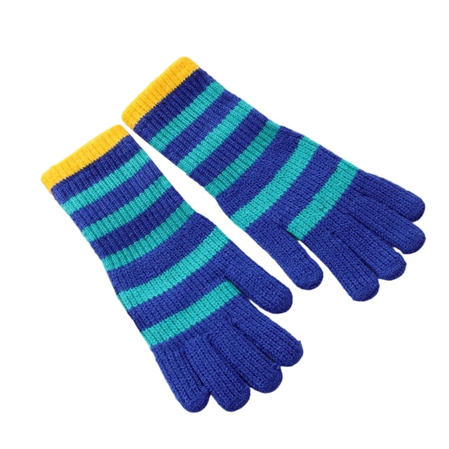 Blue Womens Striped Color Block Touchscreen Knitted Gloves For Winter Warmth Thermal Lining Cold Proof Stretchable Comfortable And Smartphone Compatible