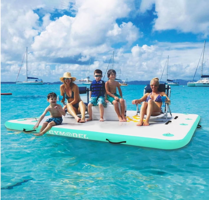 Inflatable Floating Dock Air Dock Platform,Non-Slip Inflatable Water Mat Floating Island Raft for Lake Pool Beach Ocean,EVA Mat with Manual Pump & Ladder, Interconnectable Floating Islands for 2-8 Peo