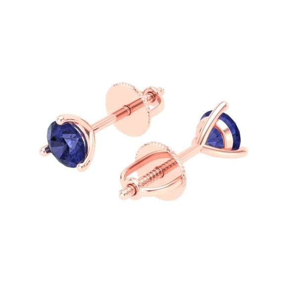 Rose Solid Solid Gold Studs Stud Everyday Dainty Earrings - 0.5 Ct Brilliant Round Cut Tanzanite 14K, Everyday Dainty Earrings Screw Back