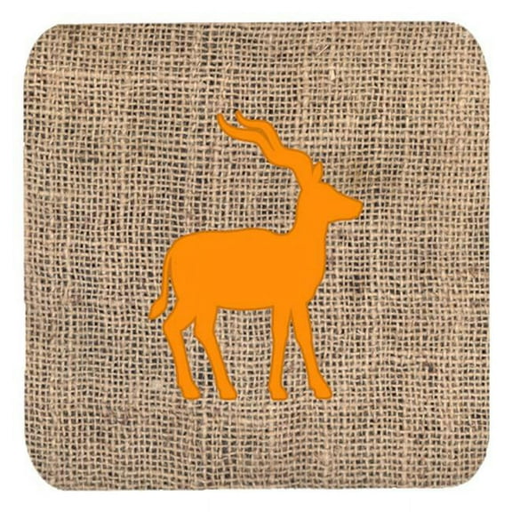 Deer Burlap And Orange Foam Coasters - Set 4, 3.5 x 3.5 In.