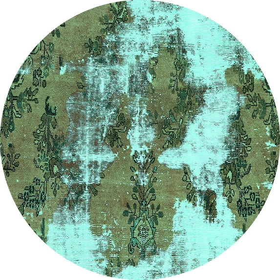 Ahgly Company Indoor Round Abstract Turquoise Blue Modern Area Rugs, 3' Round