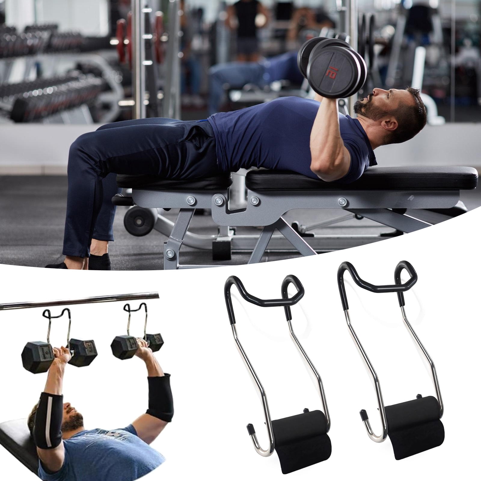 RUISINERY 1Pair Dumbbell Spotter Hook Hangers Portable Heavy Power Dumbbells Rack Attachments Dumbbell Hook Barbell Attachments