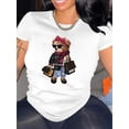 thumbnail image 2 of Women's Fashion Trendy Bear Print T-Shirt, Casual Round Neck Short Sleeve, Comfortable Summer Top, Knitted Polyester Fabric, Animal Pattern, All Seasons, 2 of 8