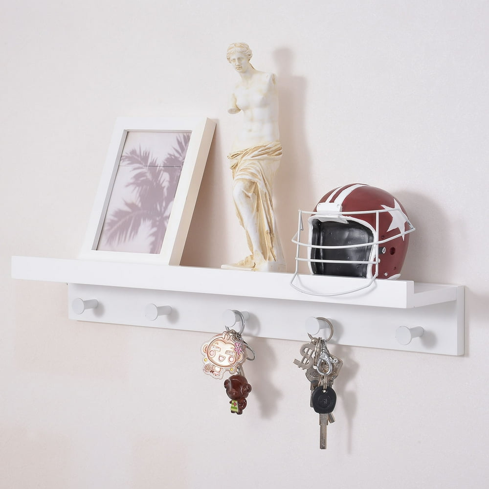 Mllieroo Bathroom 24" Wall Mount Shelf and Coat Rack with 5 Alloy Hooks