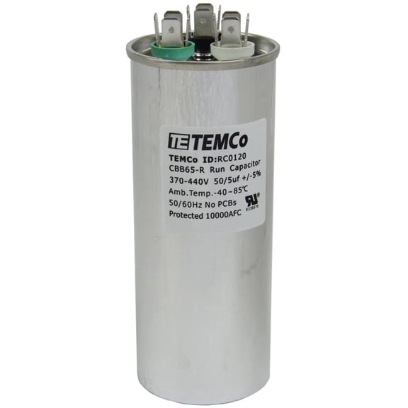 TEMCo 50 5 uF Dual Run Capacitor CBB65, 50/5 MFD, 370-440V, Round, 50/60Hz