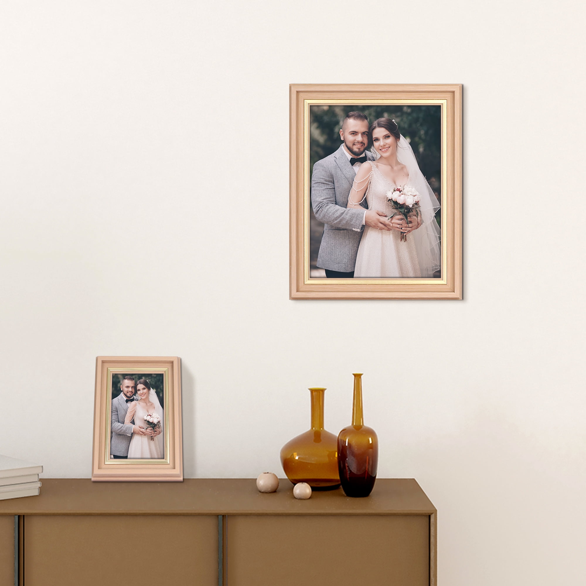 Unique Bargains Tabletop Picture Frame for Photo Modern Poster Frame Wood Grain Color 4x6