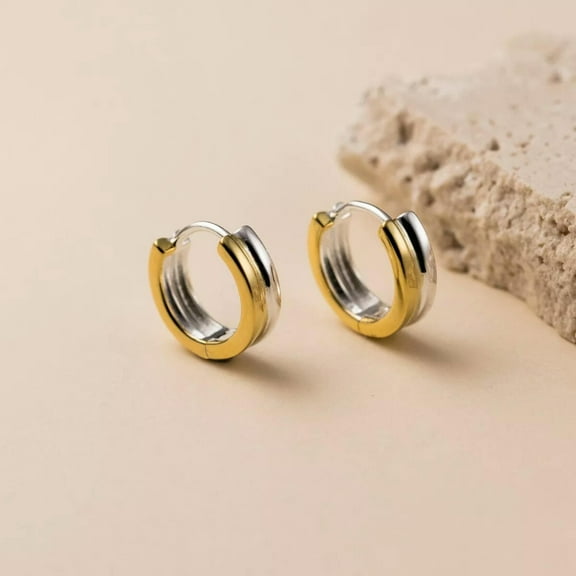 EOEMY 925 Sterling Silver & Golden Two Tone 12mm Huggie Hoop Earrings