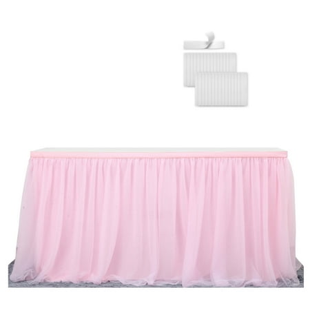 

14ft Pink Tulle Table Skirt for Rectangle or Round Table Tutu Table Skirt Ruffle Table Cloth for Wedding Bridal Shower Baptism Birthday Party Christening Table Decorations