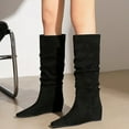 thumbnail image 5 of High Heels Boots for Women Faux Suede 4cm internal lift Pleated Knee-high Fashion Long Tall Boots, 5 of 7
