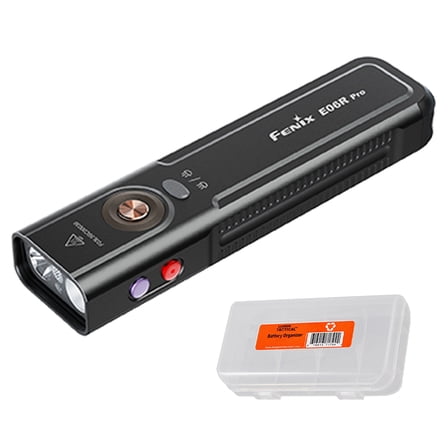 Fenix E06R Pro 1600 Lumen USB-C Rechargeable EDC Flashlight with UV Light and Red Laser (Black)   LumenTac Organizer
