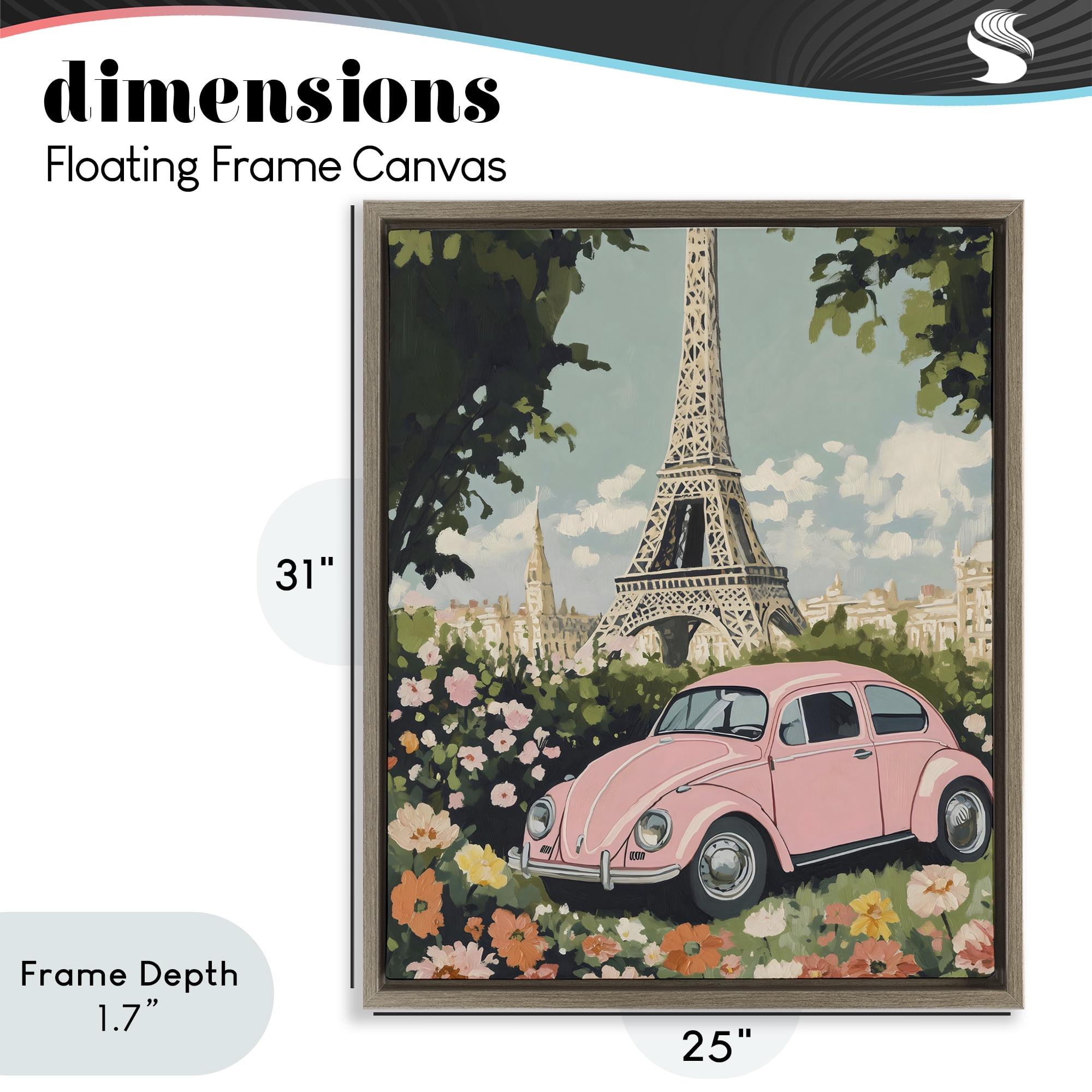 Stupell Industries Paris Pink Car in Bloom Brown Framed Floater Canvas Wall Art, design by The Prints Vibe