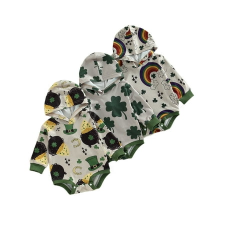 

Ma&Baby St.Patrick s Day Baby Rompers 0-24M Infant Girls Boys Long Sleeve Hooded Bodysuit Jumpsuit
