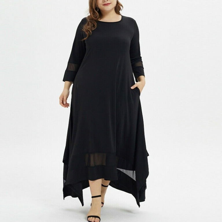 Fashion Women Plus Size Solid O-Neck Three Quarter Sleeve Long Dress Formal  Evening Dress Fitted Dresses for plus Size Dress plus Size Long Sleeve 20s plus  Size Dresses Dresses Casual - Walmart.com