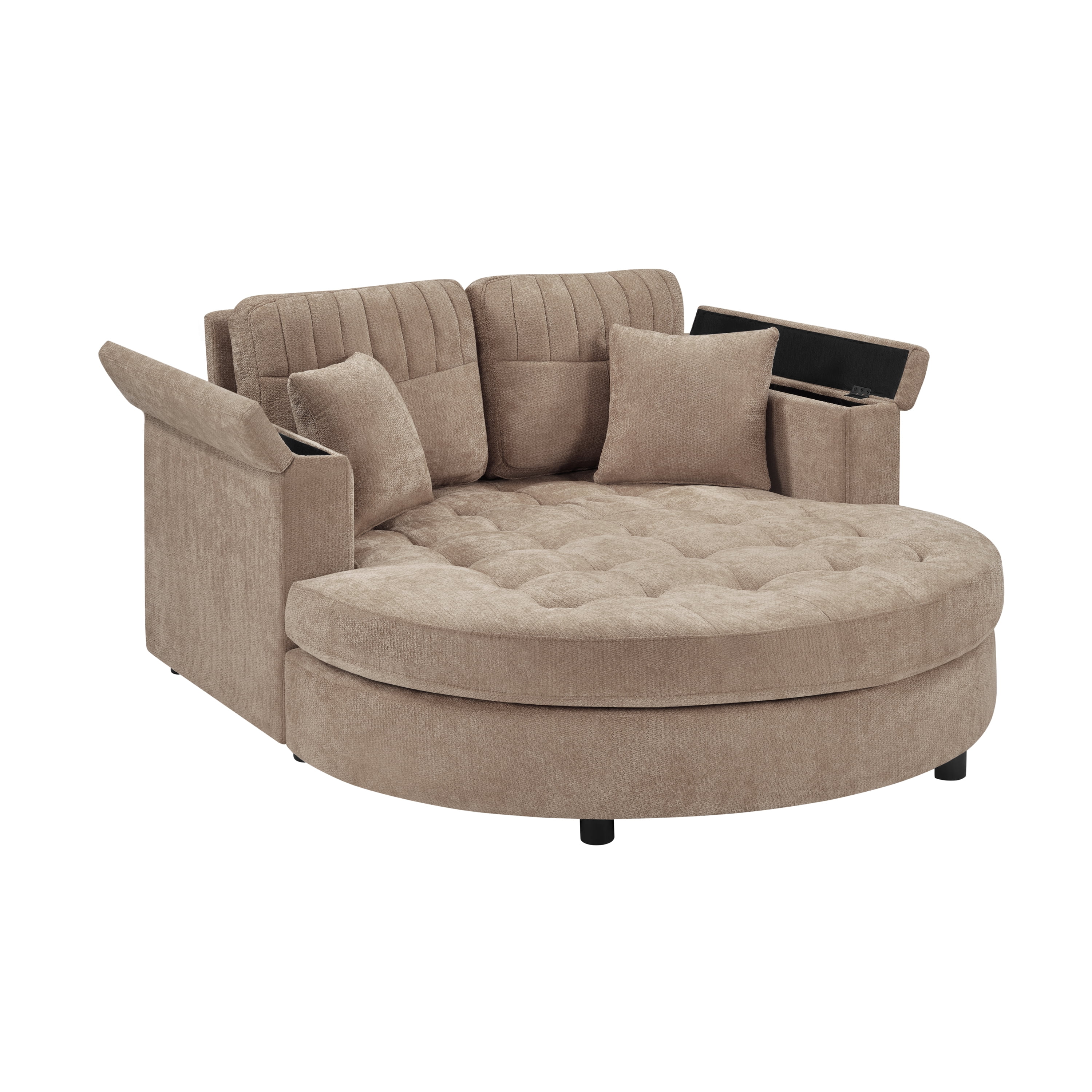 Euroco 66.9" Oversized Chaise Lounge Chair Indoor,Cloud Plush Chenille Floor Sofa Bed with Deep Seat,Storage Arms & Removable Pillows,Modern Upholstered Sofa Couch for Living Room,Brown