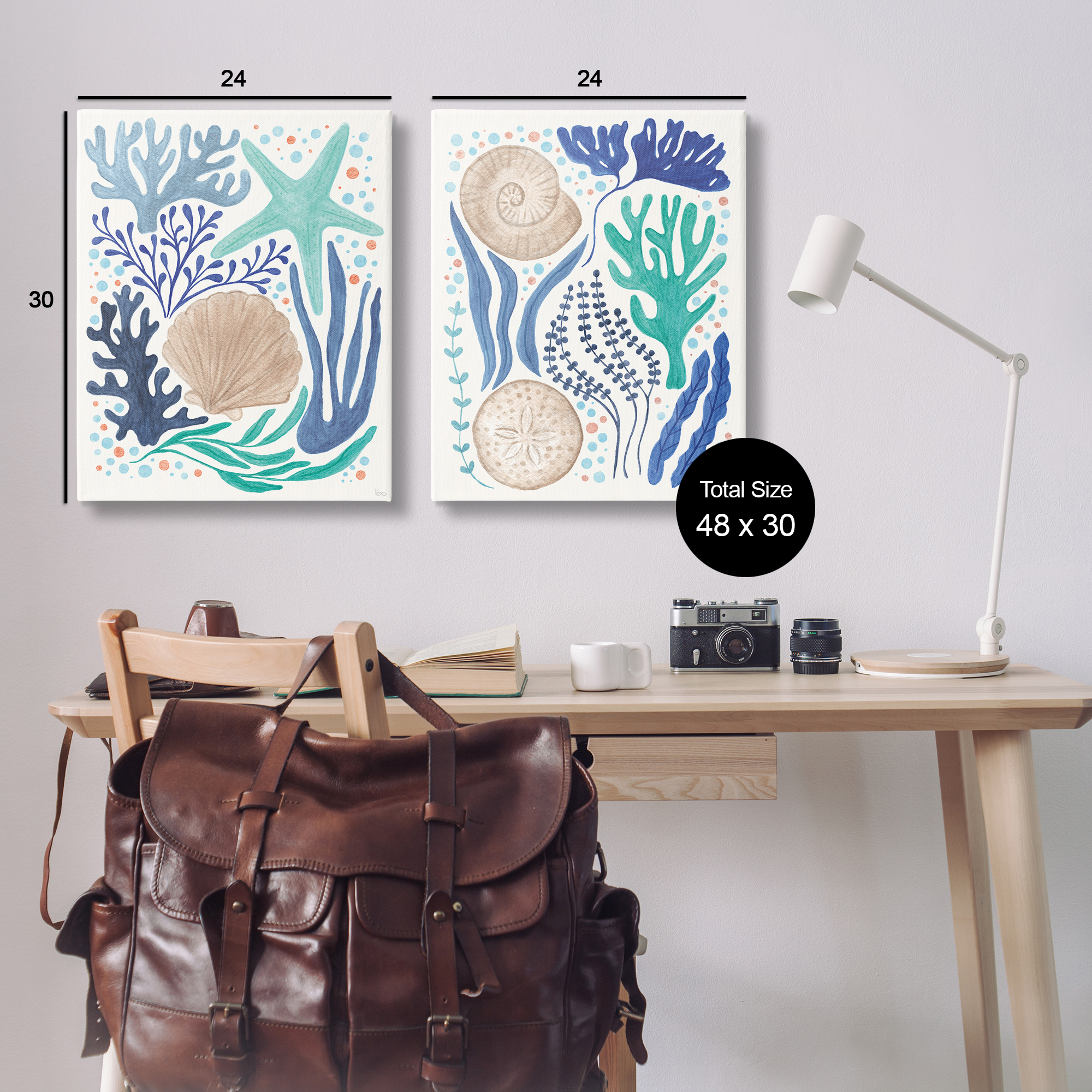 Stupell Industries Coastal Currents Sea Life Nautical & Beach Painting Wrapped Canvas Art Print Wall Art, 24 x 30, Set of 2