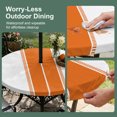 thumbnail image 3 of Round Outdoor Tablecloth with Umbrella Hole and Zipper, Orange Solid Color Texture Fitted Table Cover with Elastic Edge for 55-60 Inch, Simple Orange Stripes Waterproof Patio Tablecoths for Picnic, 3 of 9